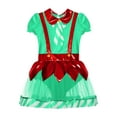 thumbnail image 5 of iiniim Kids Girl Puff Sleeve Christmas Elf Dress Striped Tutu Dress Santa Claus Fancy Dress up Green 10, 5 of 7