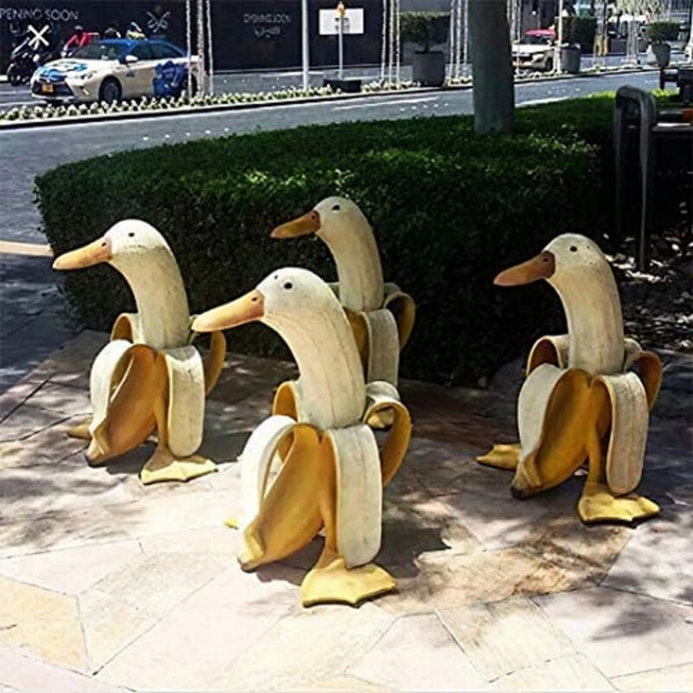 Decorative Funny Peeled Banana Duck Statue Resin Garden Animal Figurine