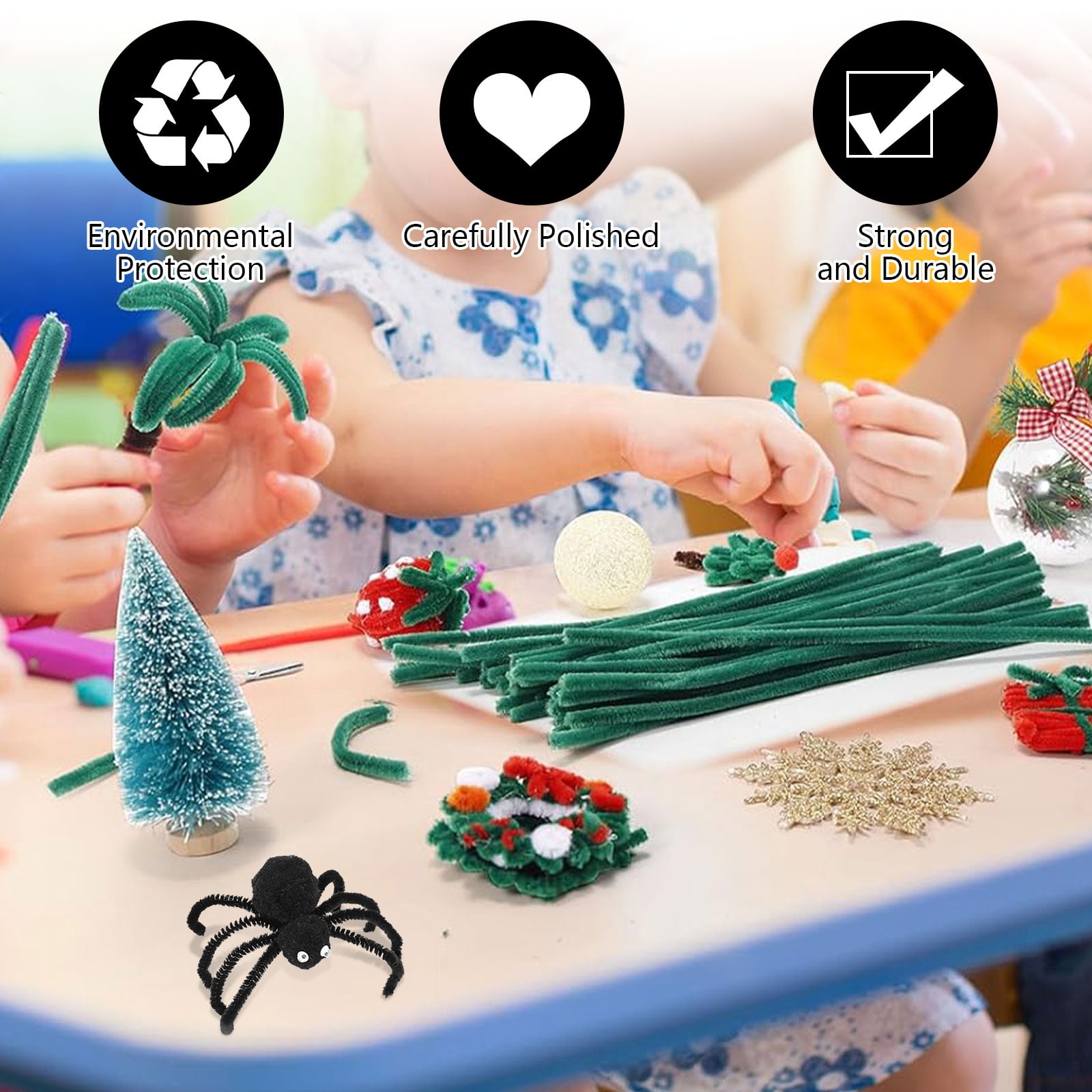 Tripumer 300 Pcs Pipe Cleaners Multicolor Chenille Stems Polyester Coated Wire Material for DIY Art Creative Craft Decorations