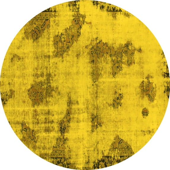 Ahgly Company Indoor Round Abstract Yellow Modern Area Rugs, 7' Round