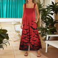 thumbnail image 4 of IYYVV Halloween Overalls Women Casual Loose Wide Leg Jumpsuits Summer Pumpkin Ghost Printed Baggy Rompers with Pockets Vermilion 2XL, 4 of 6