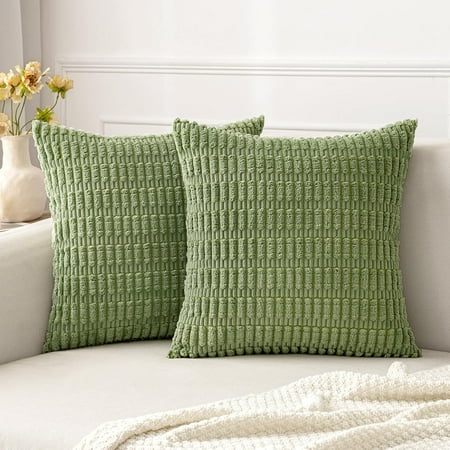 

MIULEE Pack of 2 Corduroy Decorative Throw Pillow Covers 16x16 Inch Soft Boho Striped Pillow Covers Modern Farmhouse Home Decor for Spring Sofa Living Room Couch Bed Sage Green