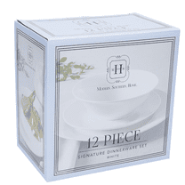 12-Piece Dinnerware Set – Rim Shaped Plates and Bowls, Classic White Porcelain Dinner Set for 4, Microwave & Dishwasher Safe Tableware for Everyday Use and Special Occasions