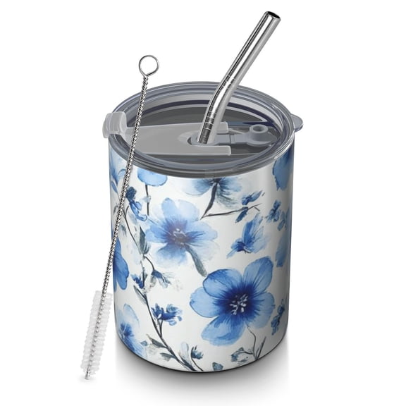 12oz Coffee Tumblers Pioneer Flower Stainless Steel Vacuum Insulated Travel Tumbler Coffee Cups Mug with Lid and Straw with Cleaning Brush for Cold & Hot Drinks