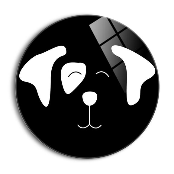 Dog Face White Floppy Ears 24 inch Glass Round Wall Hanging Sign