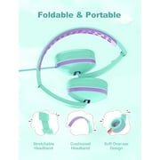 Seenda Kids Headphones for Girls Boys, Wired Kids Headphones with Microphone for School, Lightweight Foldable Stereo Bass Volume Control Kids Headphones for Cell Phone/Tablet/Laptop/MP3/4, Green