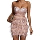 thumbnail image 1 of Vestido BELLA BARNETT con flecos y plumas, lentejuelas, corte bajo, rosa, 1 of 5