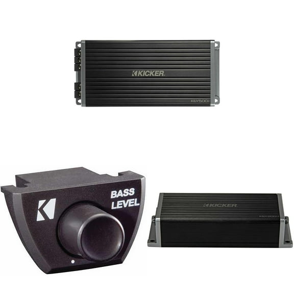 Kicker 47KEY2004 4-Channel DSP Smart Amplifier, 4x50W w/ 47KEY5001 500-Watt Mono Channel Amp With Start/Stop Capability, Bass Knob Bundle