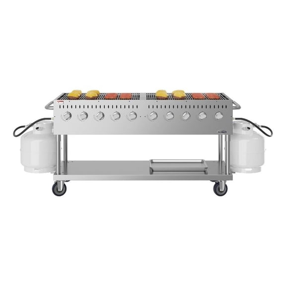 Pemberly Row 72" Commercial Mobile Outdoor Propane Gas Grill in Stainless Steel