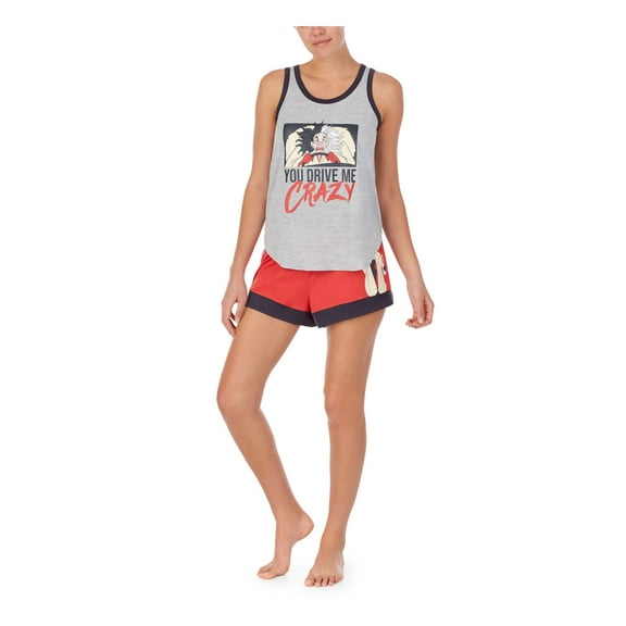 HYBRID APPAREL Sets Gray Knit Elastic Band Graphic Sleeveless Scoop Neck Tank Lounge Shorts Everyday  Size L