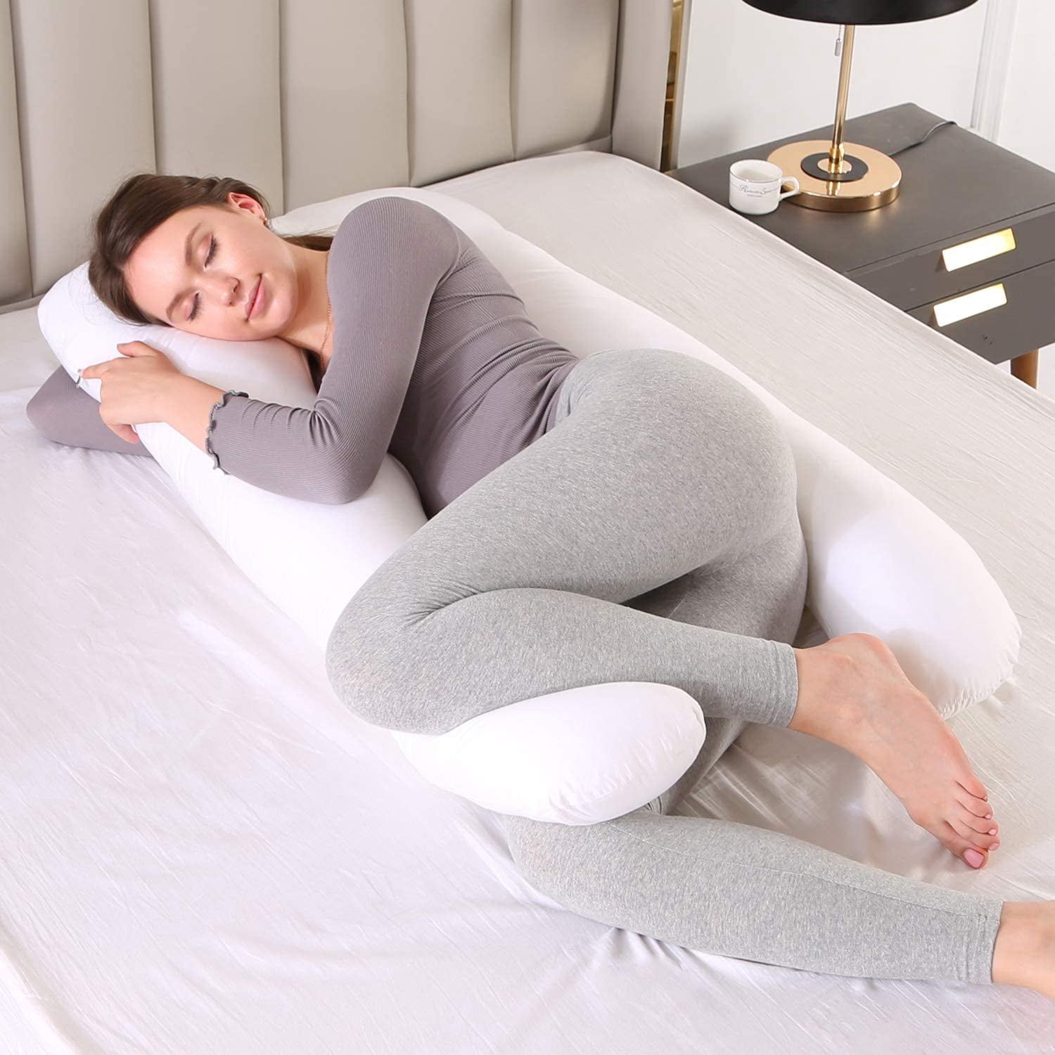SHANNA Pregnant Women's Pillows, 51-inch White U-Shaped Full Body Maternity Pillow(fill material is Cotton)