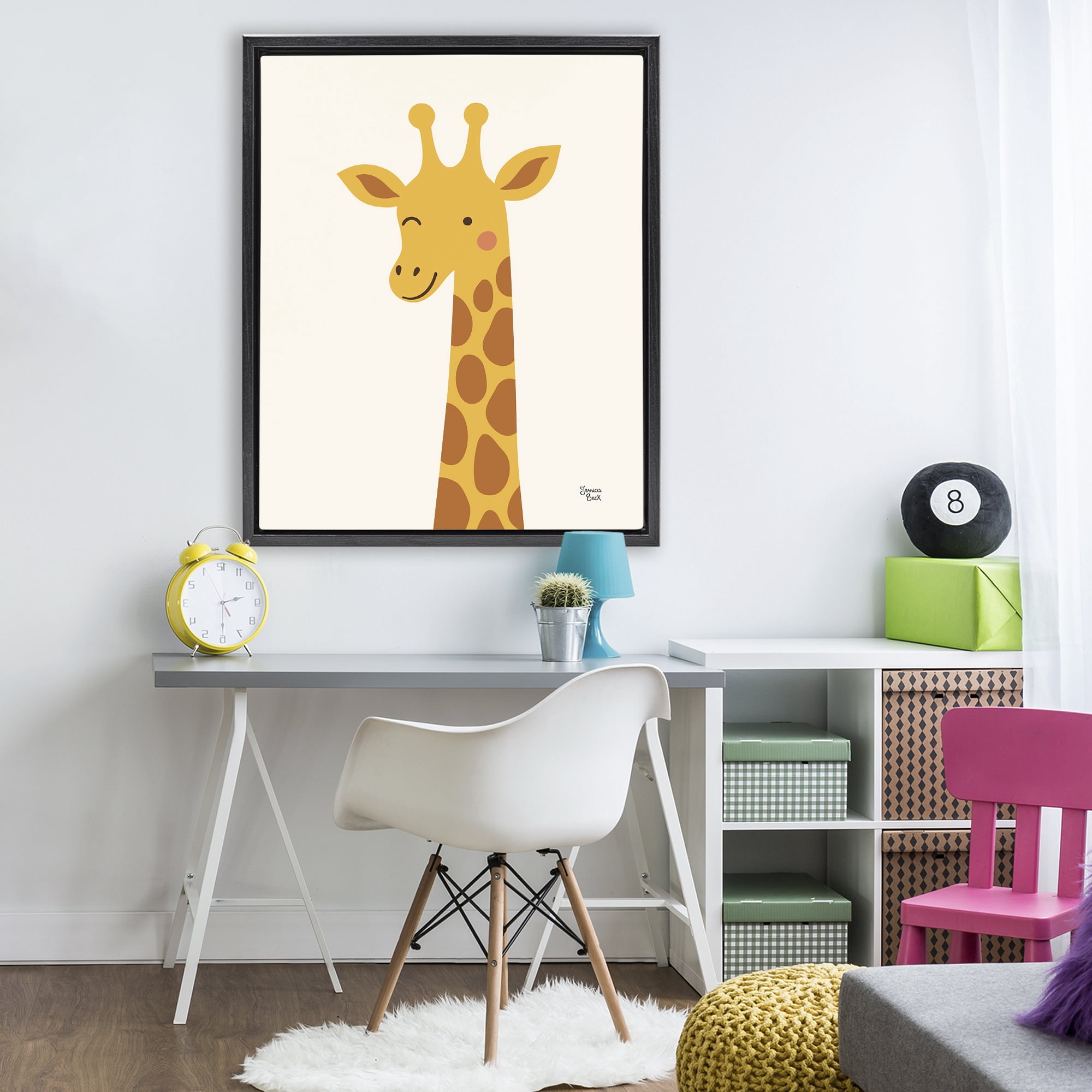 Stupell Industries Winky Giraffe Portrait Black Framed Floater Canvas Wall Art, design by Jessica Beck