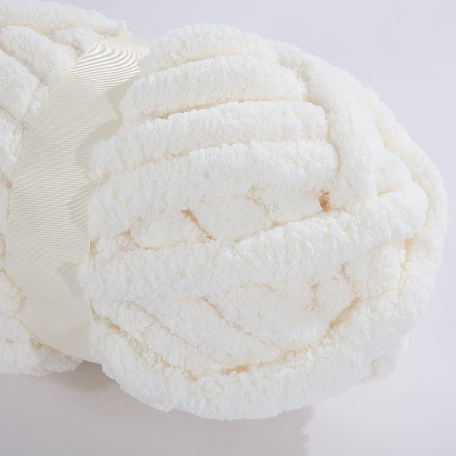 2 Pack Chunky Chenille Yarn for Crocheting, Bulky Thick Fluffy Yarn for Knitting, Bulky Chunky Yarn for Hand Knitting Blanket, Super Soft Plush Yarn (27yds Each Skein)-Pure White