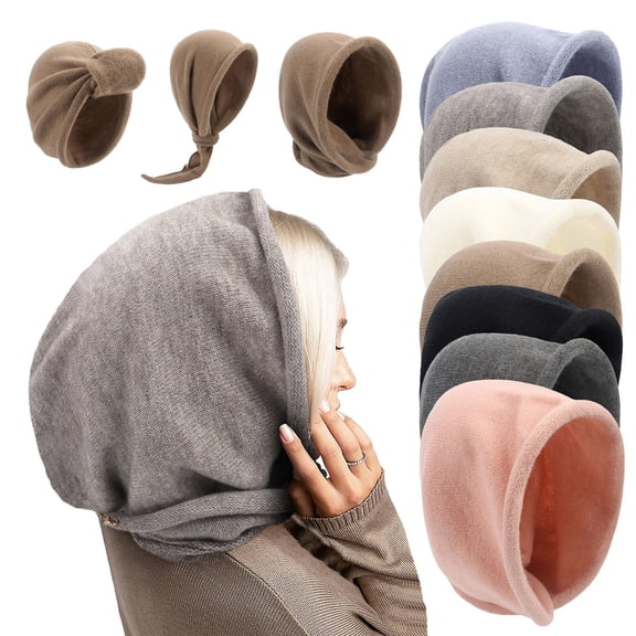 Helii Winter Hats for Women, Warm Knit Hooded Scarf Hat, Adjustable Drawstring Beanie Cap, Multi-function Soft Warm Hat for Daily Outdoor Sports