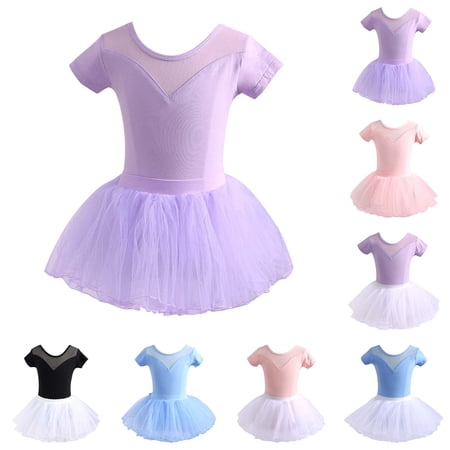 Girl Dresses Ballerina Jazz Performance Short Sleeve Solid Dance Leotard Tutu Skirt Set Baby Girl Clothes Light Blue 7-8Years