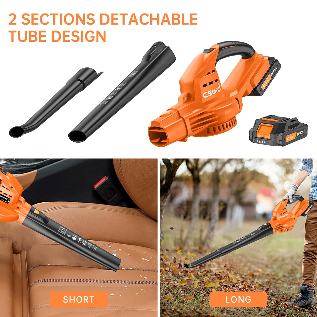 Leaf Blower, 20V Cordless Leaf Blower with 2 x 2.0 Ah Battery & Charger, Electric Leaf Blower for Lawn Care, 2 Speed Mode, 320CFM 165MPH Battery Powered Leaf Blower for Patio, Garden Cleaning