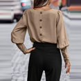 thumbnail image 3 of Womens Shirts Blouse Women's Fashion Round Neck Long Sleeve Button Decoration Solid Color Loose Top, 3 of 4