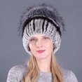 thumbnail image 1 of Gorro de piel de conejo para otoño e invierno, gorro de piel para mujer, gorro de lana de punto cálido de imitación de piel de zorro, gorro para mujer, 1 of 5