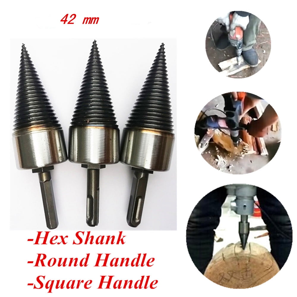 1x Heavy Wood Drill Bit Firewood Log Splitter Anti-Skid Thread U Screw Splitting Cone Screw Cone Driver Fire Wood Log Splitter Come with Hex Shank Handle ,from USA,MAX Diameter 42 mm