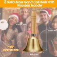 thumbnail image 3 of 2 Pieces Solid Brass Hand Call Bells with Wooden Handle Handbells Loud Ringing Bell Solid Brass Wooden Handle Bell Hand Held Service Bell Animal Bell Decoration (3.15 x 3.15 x 5.9), 3 of 5