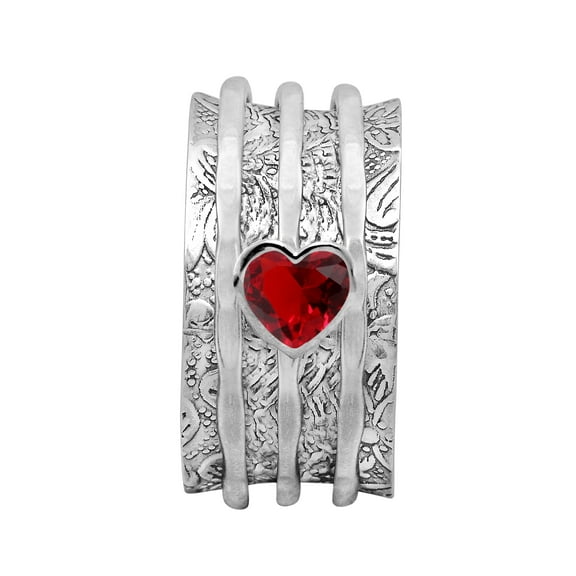 5MM Heart Ruby Glass 925 Silver Meditation Anxiety Men Women Spinner Ring