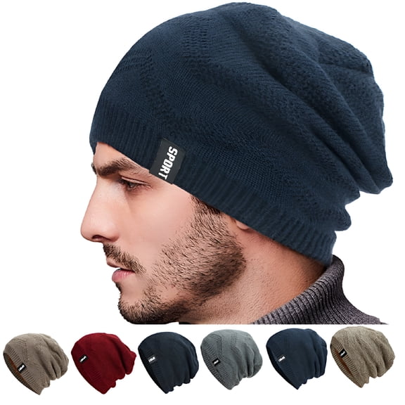 TELOLY 2026 New Men Slouchy Beanie Hat Knit Fleece Lining Baggy Slouch Skull Cap Thickening Soft Warm Slouch Beanie Cap for Winter