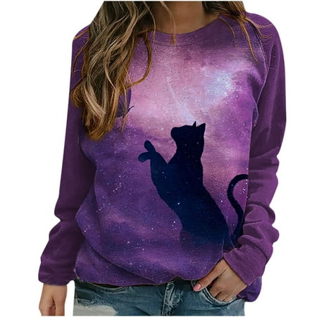 

Maternity Long Sleeve Shirts Long Sleeve Tops for Women Casual Fall Fashion Casual Women Long Sleeve Autumn Printed O-Neck Blouse Sweatshirts Pullovers Shirts Tops Long Sleeve Blouses Purple M
