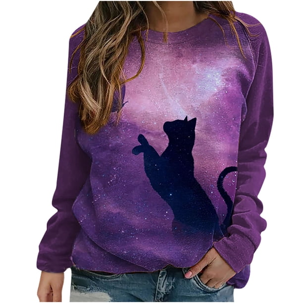 Moda mujer manga larga otoño impresión o-cuello blusa sudaderas jerseys camisas Tops Fridja fhghd1685