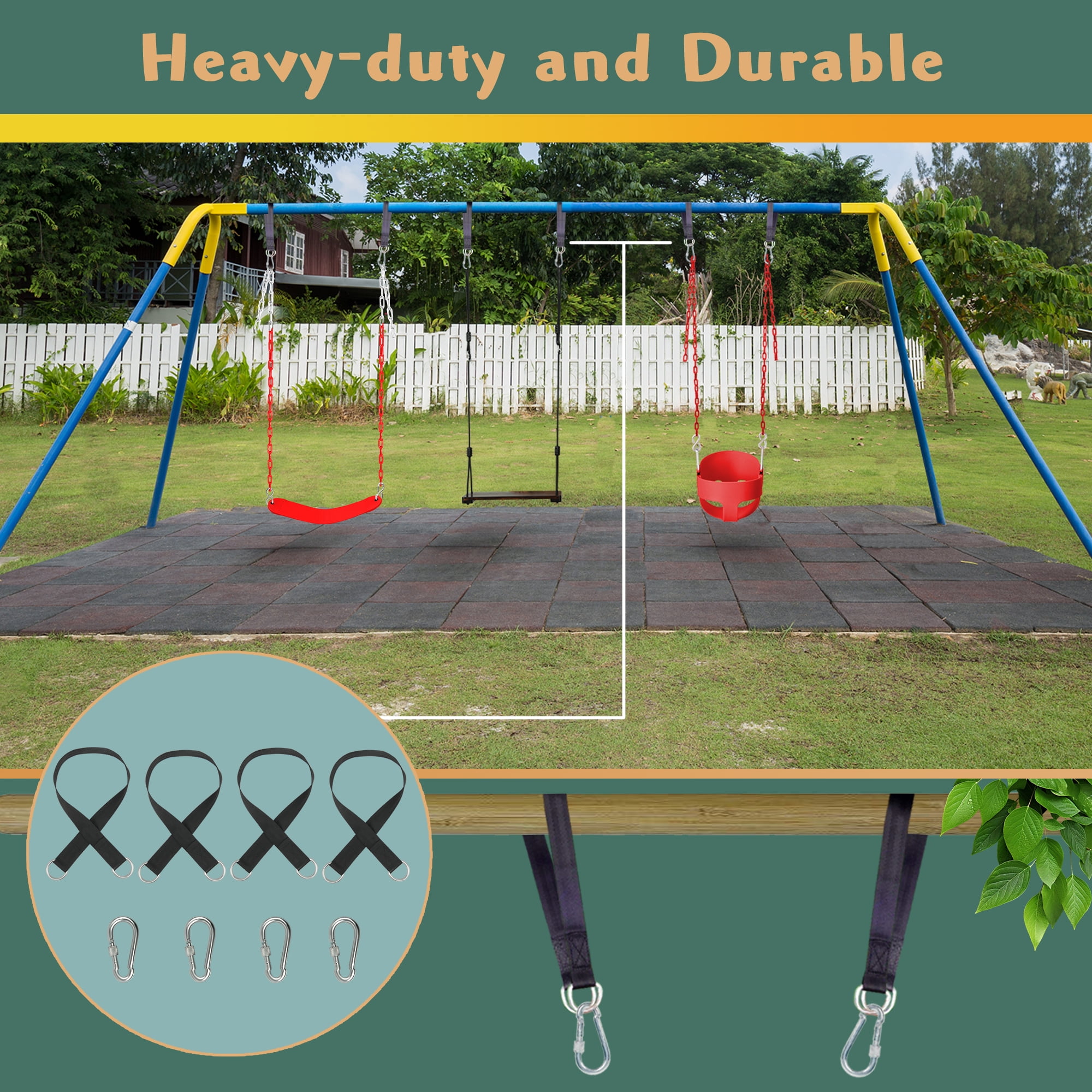 KINSPORY Toddler & Child Swing Seat, Heavy-Duty High Back Fully Assembled, Iron Chain Eva Swing for Indoor/Outdoor, Hanging Tree Straps（Red）