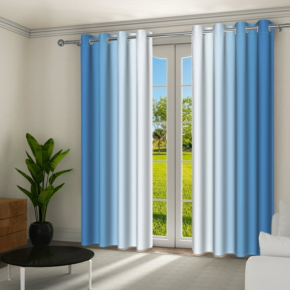 Aofoto Sky Blue Blackout Grommet Curtains,Thermal Insulated Gradient Color Curtains for Living Room,2 Panels,52x84 inch