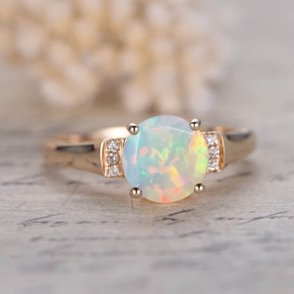 Engagement Ring For Her, Natural Opal Wedding Bridal Ring, October Birthstone Ring, Solitiare Women's Proposal Ring, Gift For Wife Birthday