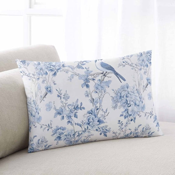 Blue White Flowers Queen Size Pillow Cover, Pillowcase Protectors with Zipper, Breathable Decorative Throw Pillow Case Cover, Spring Summer Floral Botanical Pillow Shams for Couch Sofa 20x30Inch