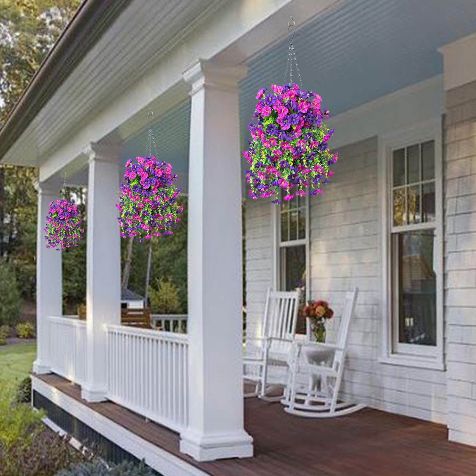 JeashCHAT 2Pcs Artificial Flowers for Outdoors Fake Hanging Decoration, Spring Summer Faux Morning Glorys Silk Flowers No Fade Floral for Home Garden Balcony Yard Porch Decor