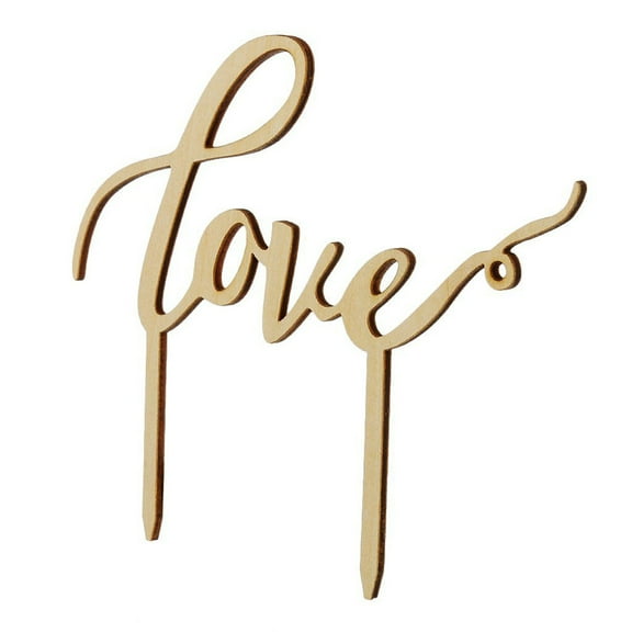 Love Cake Topper Wood for Wedding Cake Decorations Party Supply (Wood colour)