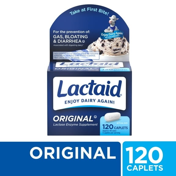 Lactaid Original Strength Lactose Intolerance Relief Caplets, 120 Count