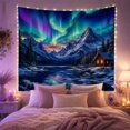 thumbnail image 2 of Snowy Mountain with Aurora and Cozy Cabin, Majestic Rustic for Nature Lovers, Mountain Wall Art Decor, Holiday Gift, Tapestry Wall Hanging for Bedroom and Living Room, 2 of 7