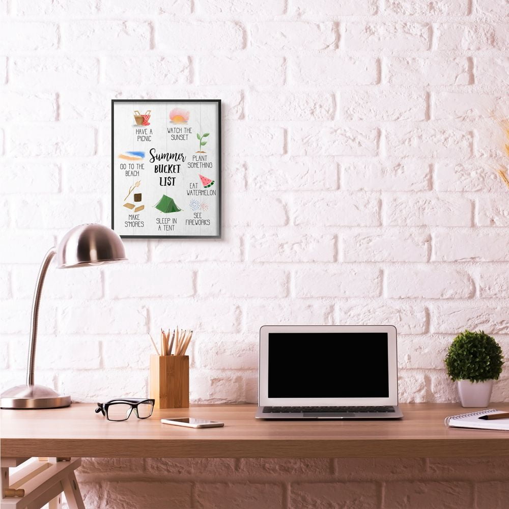 Summer Bucket List Seasonal Items Food Word Design Oversized Framed Giclee Texturized Art by Daphne Polselli