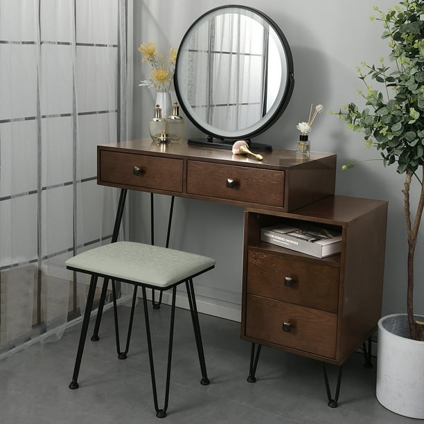 Vanity Tables With Pu Cushioned Stool, Large Round Table Top Mirror