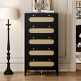 thumbnail image 6 of DWVO 47" Tall Natural Rattan 5 Drawer Dresser, Boho Chest of Drawers with Golden Handles, Wood Dresser Storage Cabinet for Hallway, Entryway, Hold up to 300lbs, Black, 6 of 7
