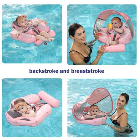 Mambobaby Float with Canopy Newest Size Improved Non Inflatable Infant Baby Pool Float Smart Mambo Float Swim Trainer Add Tail Baby Swim Float Mambo Baby Float Solid Air Free Water Waist Swimming Ring