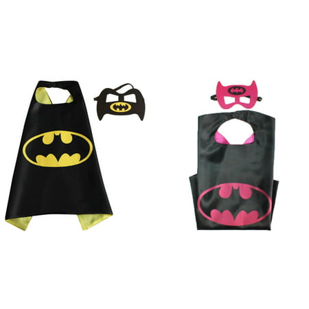 Batman & Batgirl Costumes - 2 Capes, 2 Masks with Gift Box by