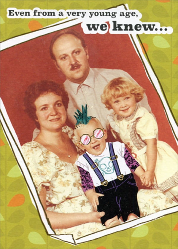 Family Photo  Boy with Mohawk and Glasses Funny Birthday Card for Man  Men