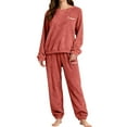 thumbnail image 3 of Women's 2-Piece Coral Fleece Pajama Set, Double-Sided Plush Sleepwear, Thickened Winter Loungewear, Comfortable Cuffed Ankle Pants, Cozy Home Wear Set for Women Brick Red XL, 3 of 10