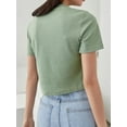 thumbnail image 2 of Womens Round Neck Solid Rib-knit Cropped Tee Short Sleeve Summer Blouse For Women, 2 of 6