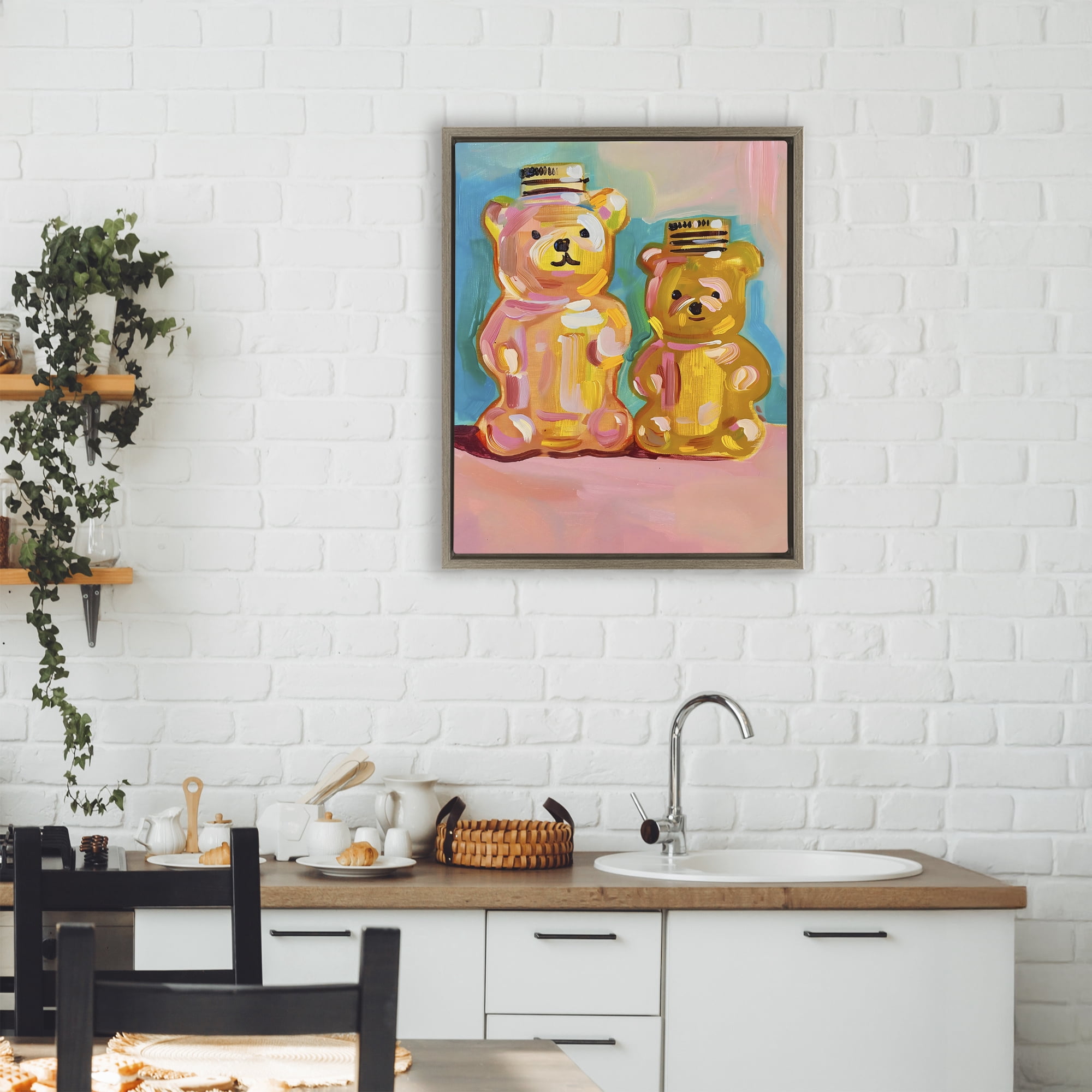 Stupell Industries Joyful Honey Bears Duo Brown Framed Floater Canvas Wall Art, design by The Prints Vibe