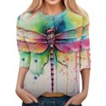 thumbnail image 1 of TSADFHJI Chandails en Molleton pour Femmes Sans Capuche Pull d'Été Imprimé Col Rond Manches Trois-Quarts T-Shirt Confortable Vert, 1 of 5