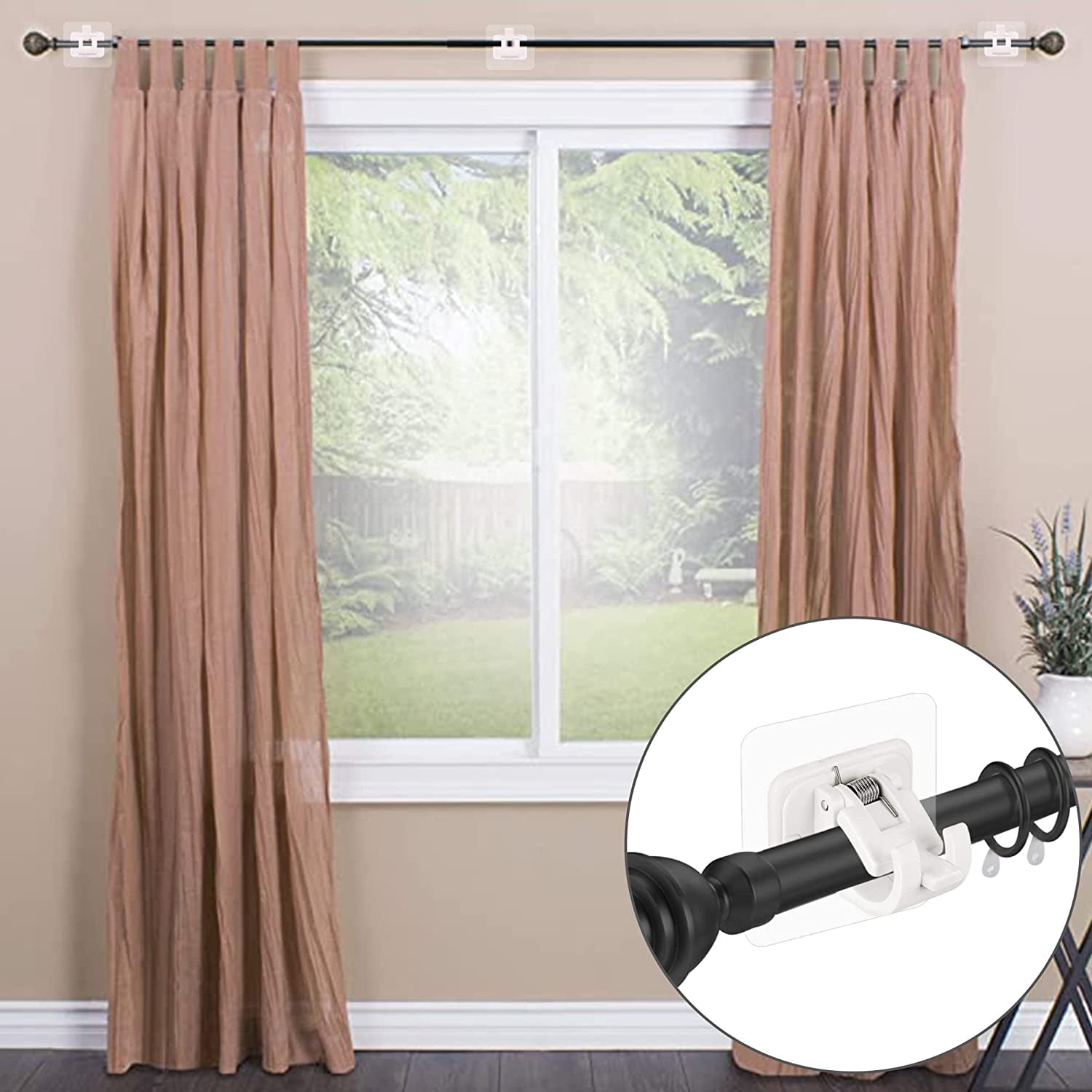 4PCS No Drill Curtain Rod Brackets No Drilling Curtain Rod Holders Self  Adhesive Curtain Rod Hooks Nail Free Adjustable Curtain Hangers,Non Screw  Damage Stick On Drapery Rod Bracket for Wall Window 