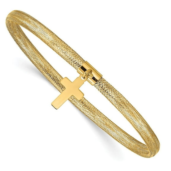 Auriga Fine Jewelry 10K Yellow Gold Mesh Cross Dangle Stretch Bracelet 7.5" for Women