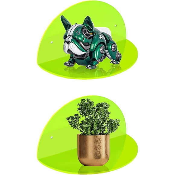 ROYALITA Étagères Flottantes en Acrylique (Lot de 2, Diamètre de 8 Pouces) - Support Mural pour Plantes, Jouets, Maquillage, et Plus - Idéal pour Maison et Bureau, Vert