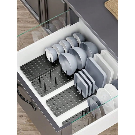 Adjustable Peg‑Style Drawer Organizer, Non‑Slip Kitchen Storage Rack For Plates, Bowls & Tableware